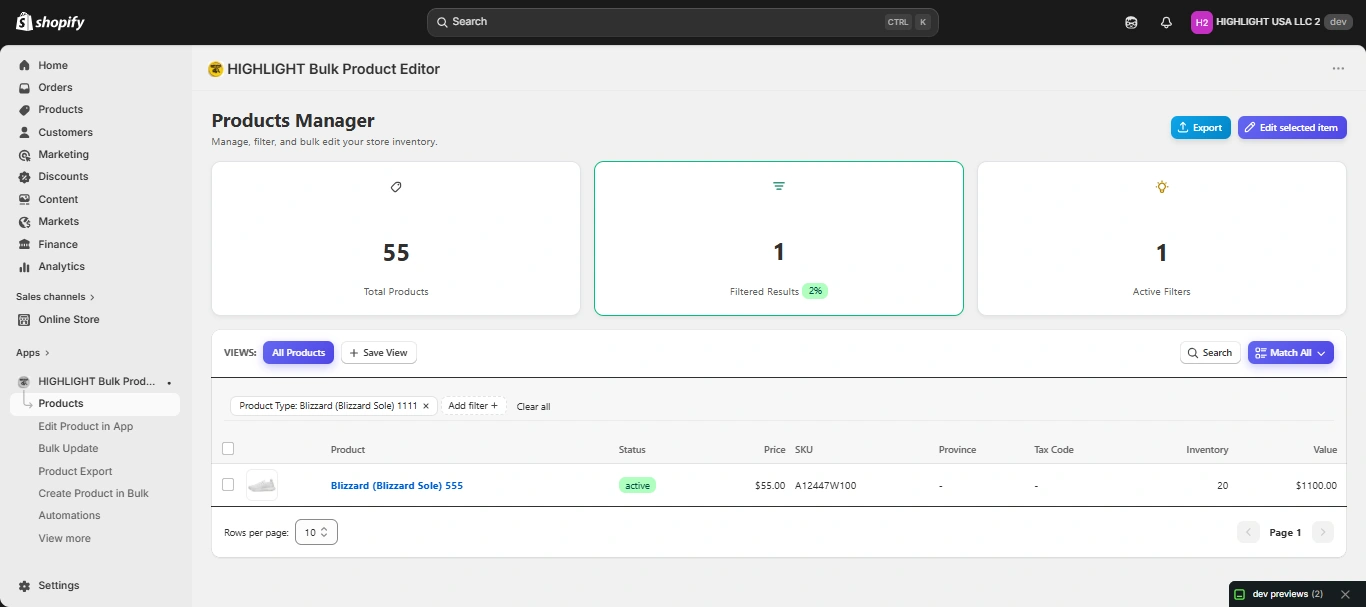 HIGHLIGHT Bulk Product Editor